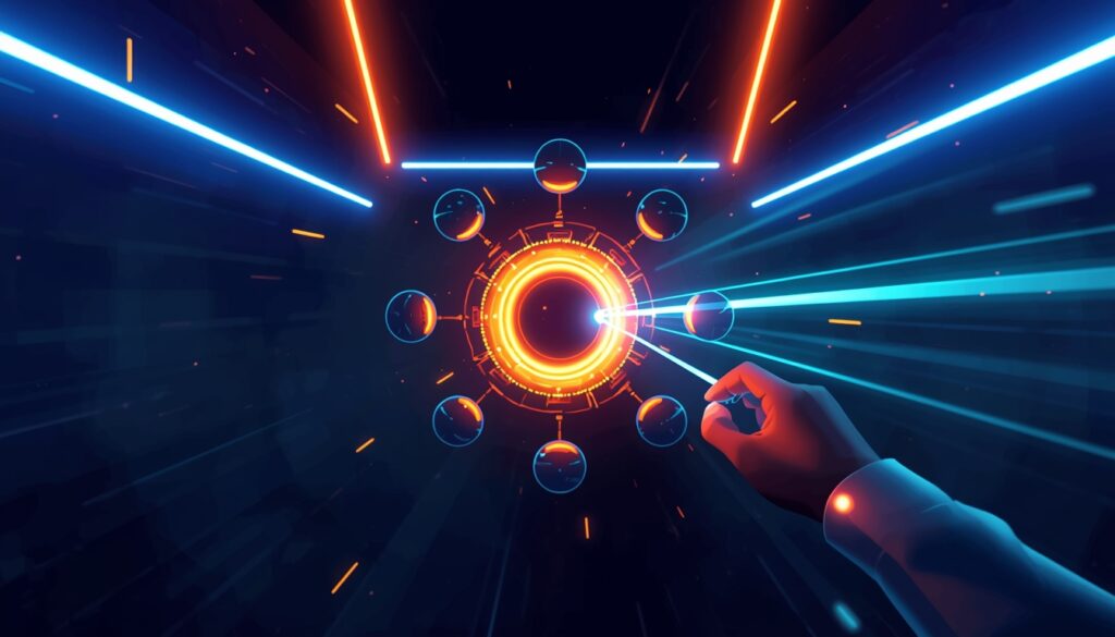 Coreball gameplay showing rotating central ball with attached balls and strategic timing challenge